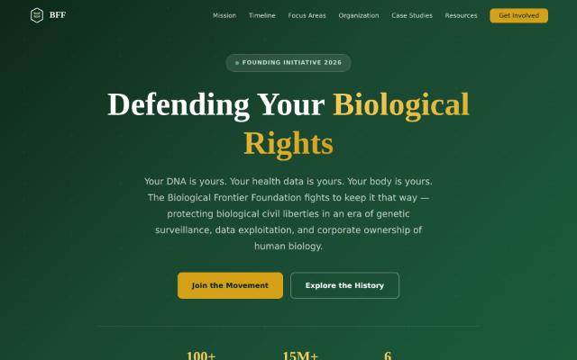 Screenshot of the Biological Frontier Foundation site