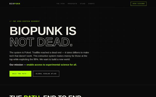 Screenshot of the Biopunk Community site
