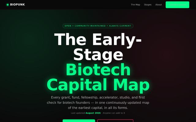 Screenshot of the Biopunk VC site
