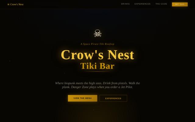 Screenshot of the Crow's Nest Tiki site