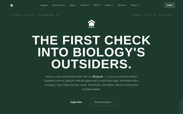 Screenshot of the Haus site