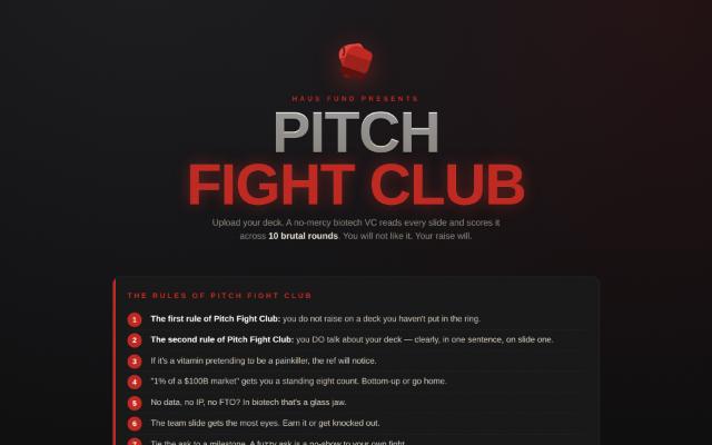 Screenshot of the Pitch Fight Club site