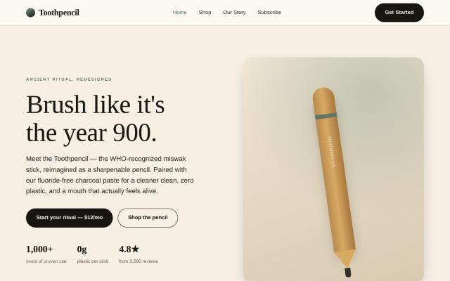 Screenshot of the Toothpencil site